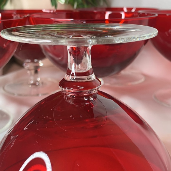 Set of 6 vintage ruby red low sherbet / champagne / dessert cups / glasses - Picture 10 of 11